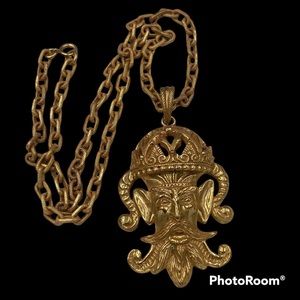 Impressive Vintage Lucien Picard Mythical Face Necklace